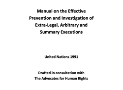 [ai] Document titled 'Manual on the Effective Prevention and Investigation of Extra-Legal, Arbitrary and Summary Executions' published by the United Nations in 1991, drafted with The Advocates for Human Rights.